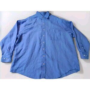 Oak Hill Men's Size 1XL Button Up Shirt Long Sleeve Casual Blue 100% Linen